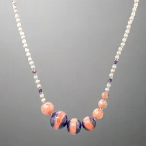 STST Peach, White and Purple Murano Glass Beaded Necklace