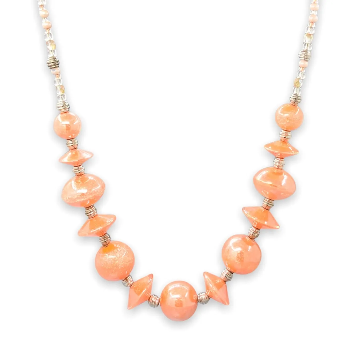 STST Peachy Orange Murano Glass Beaded Necklace