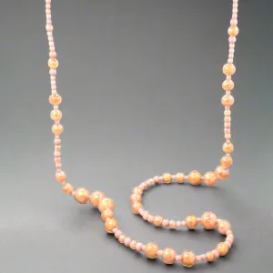 STST Peachy Pink Orange Murano Glass 37 Beaded Necklace