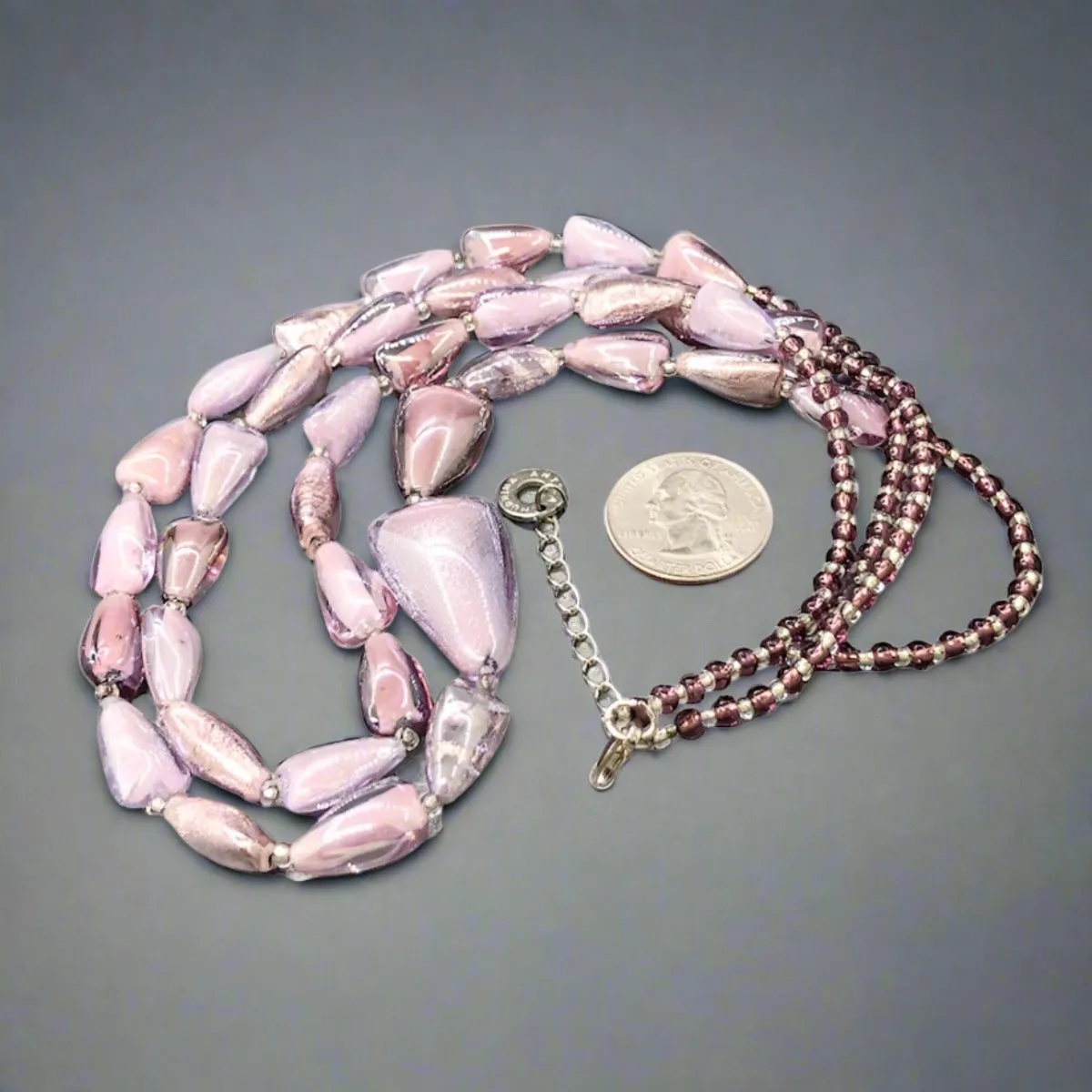 STST Purple Murano Glass Double Strand Beaded Necklace