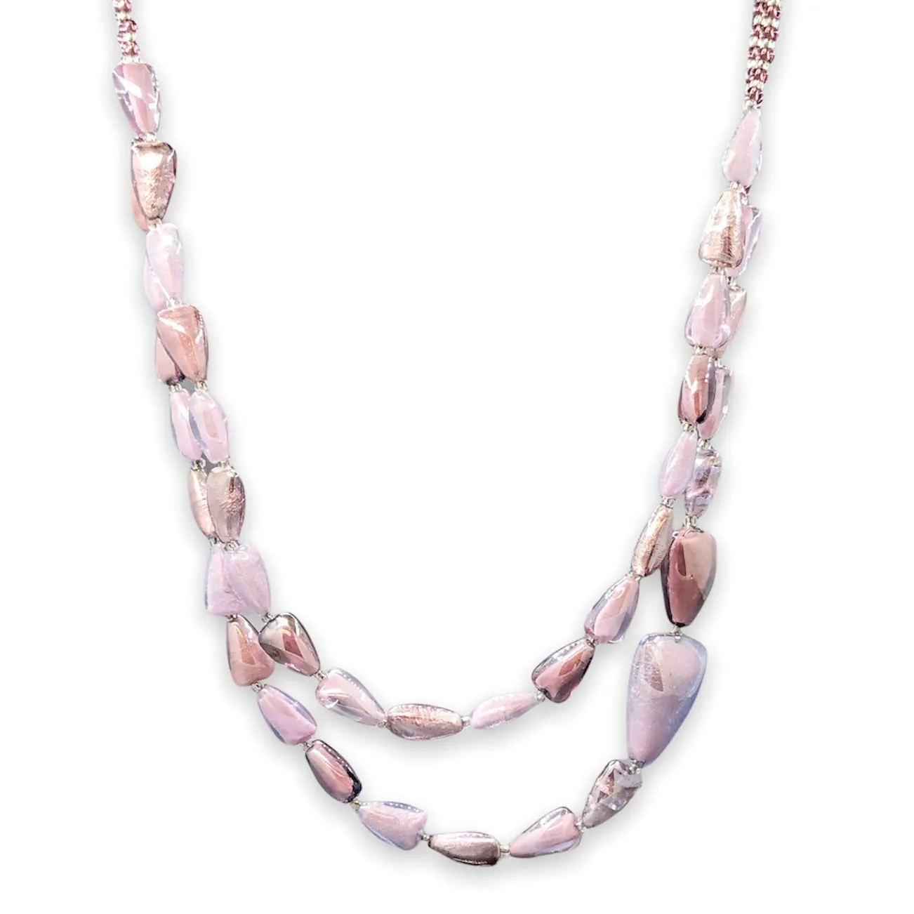 STST Purple Murano Glass Double Strand Beaded Necklace