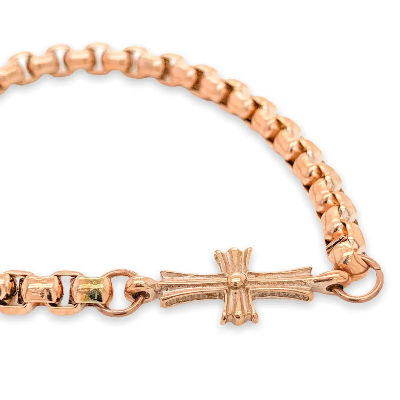 STST RGP Sideways Cross Round Box Chain Bracelet