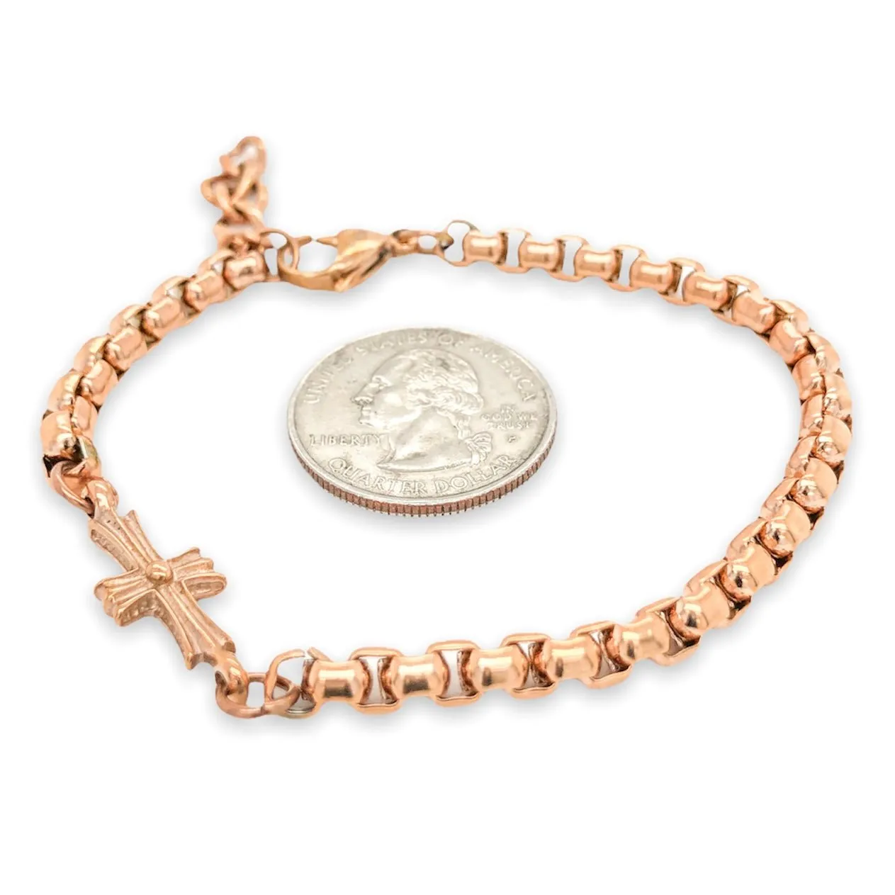STST RGP Sideways Cross Round Box Chain Bracelet