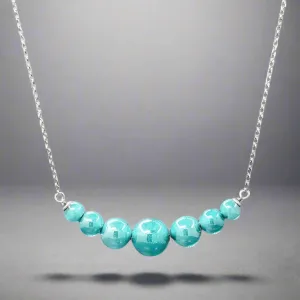 STST Teal Murano Glass 7 graduated Bead Necklace