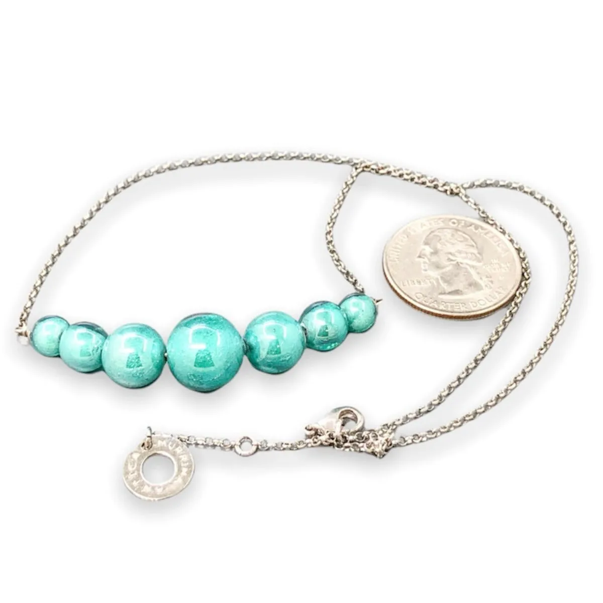 STST Teal Murano Glass 7 graduated Bead Necklace