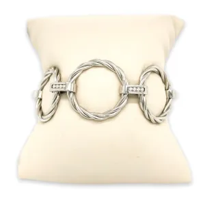 STST Twisted Cable Ring Toggle Cz Bracelet