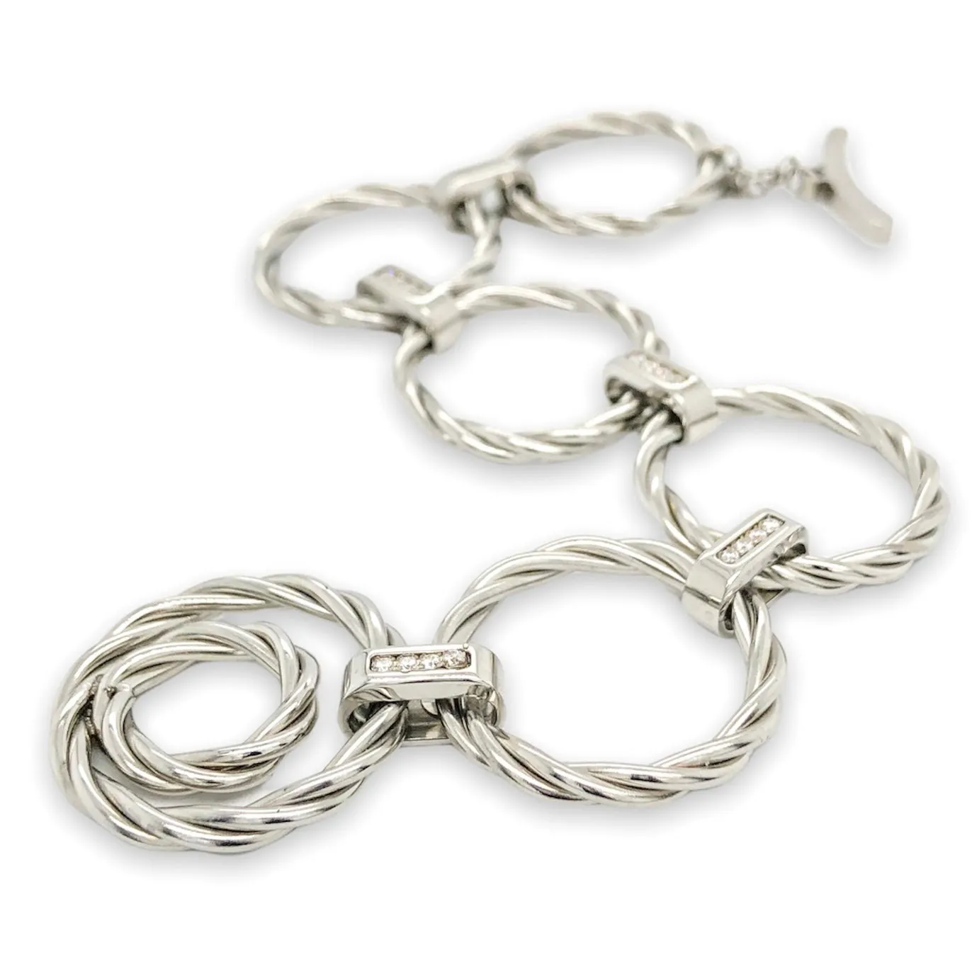 STST Twisted Cable Ring Toggle Cz Bracelet