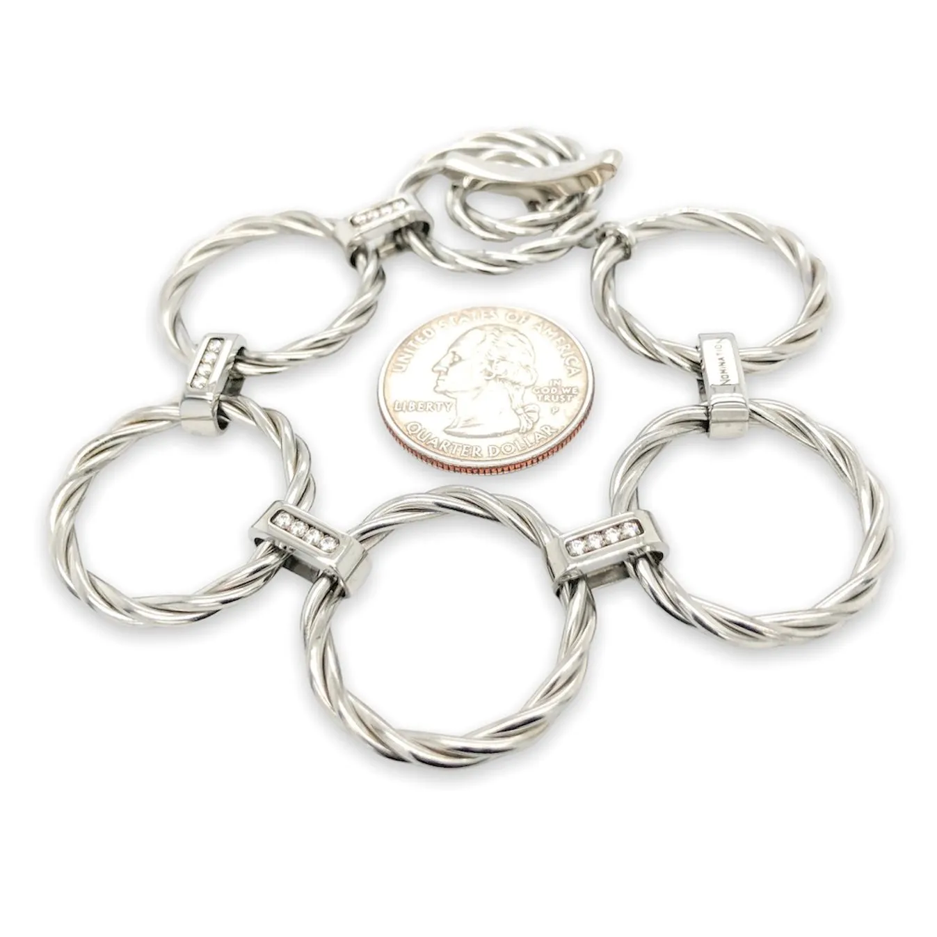 STST Twisted Cable Ring Toggle Cz Bracelet