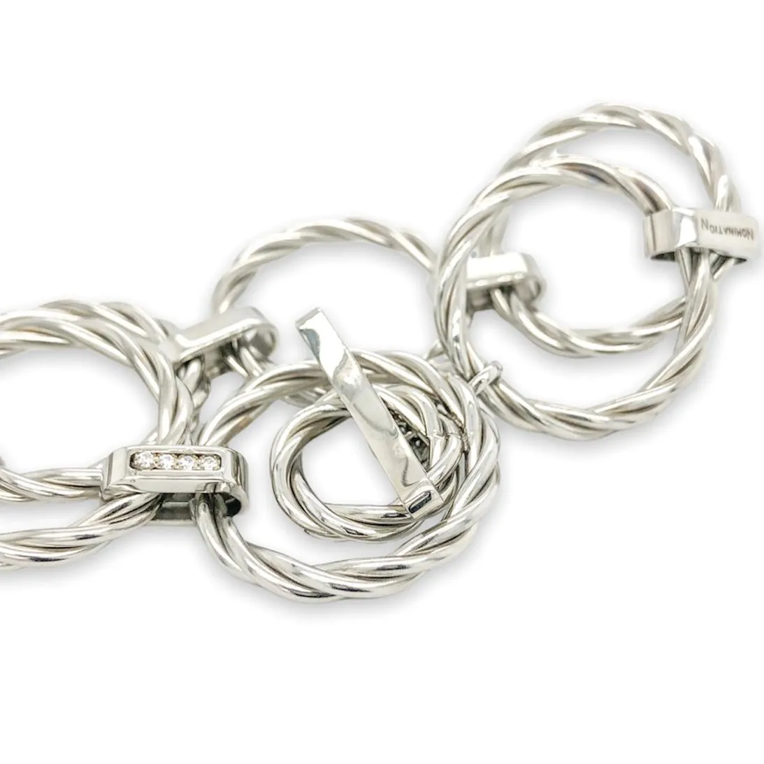 STST Twisted Cable Ring Toggle Cz Bracelet