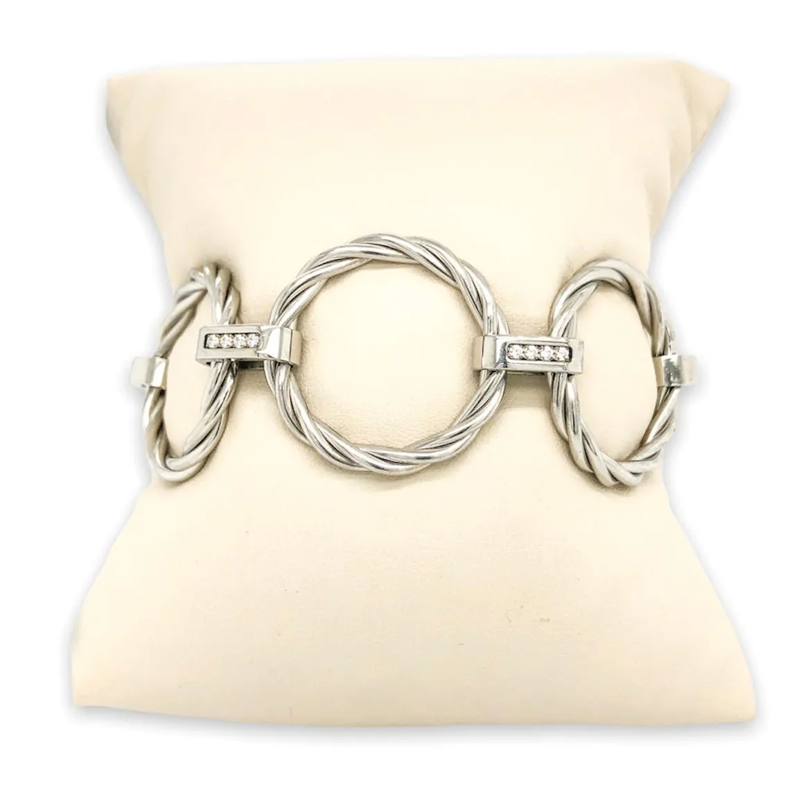 STST Twisted Cable Ring Toggle Cz Bracelet