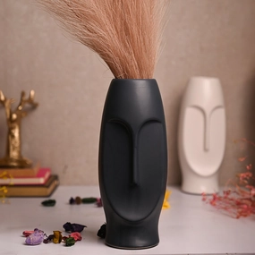 Stylish Black Face Shape Vase dried green plant  