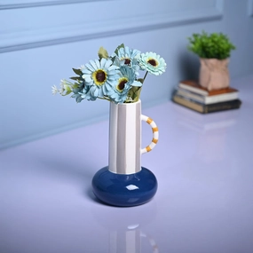 Stylish Blue Ceramic Vase dried green plant  