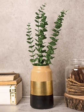 Stylish Ceramic Flower Holder Vase - Wooden, White & Golden dried green plant  