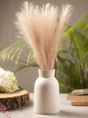 Stylish Flower Holder 'GOURD' Vase - Off White, Stone Finish dried green plant  