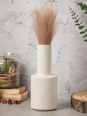 Stylish Flower Holder Vase - Off White, Stone Finish dried green plant  