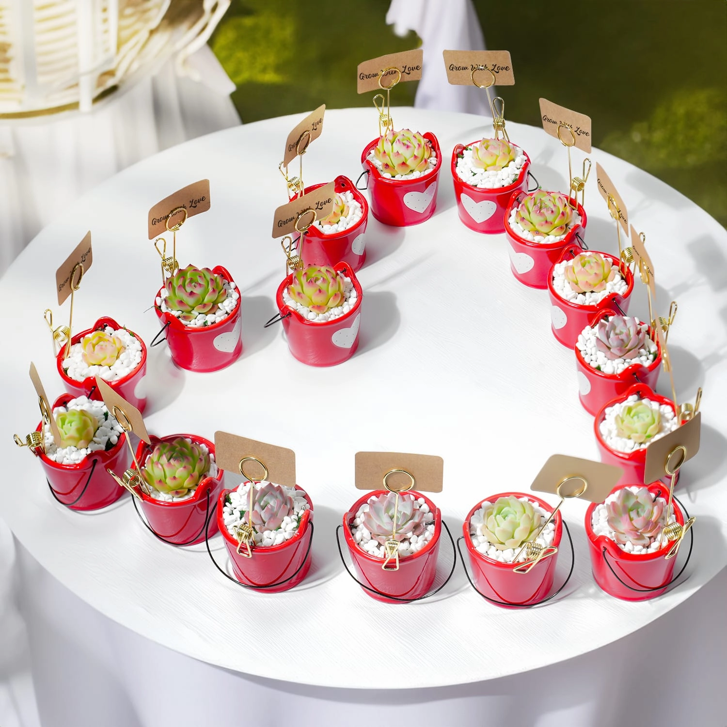 Succulent Wedding Favors, Red Ceramic Buckets