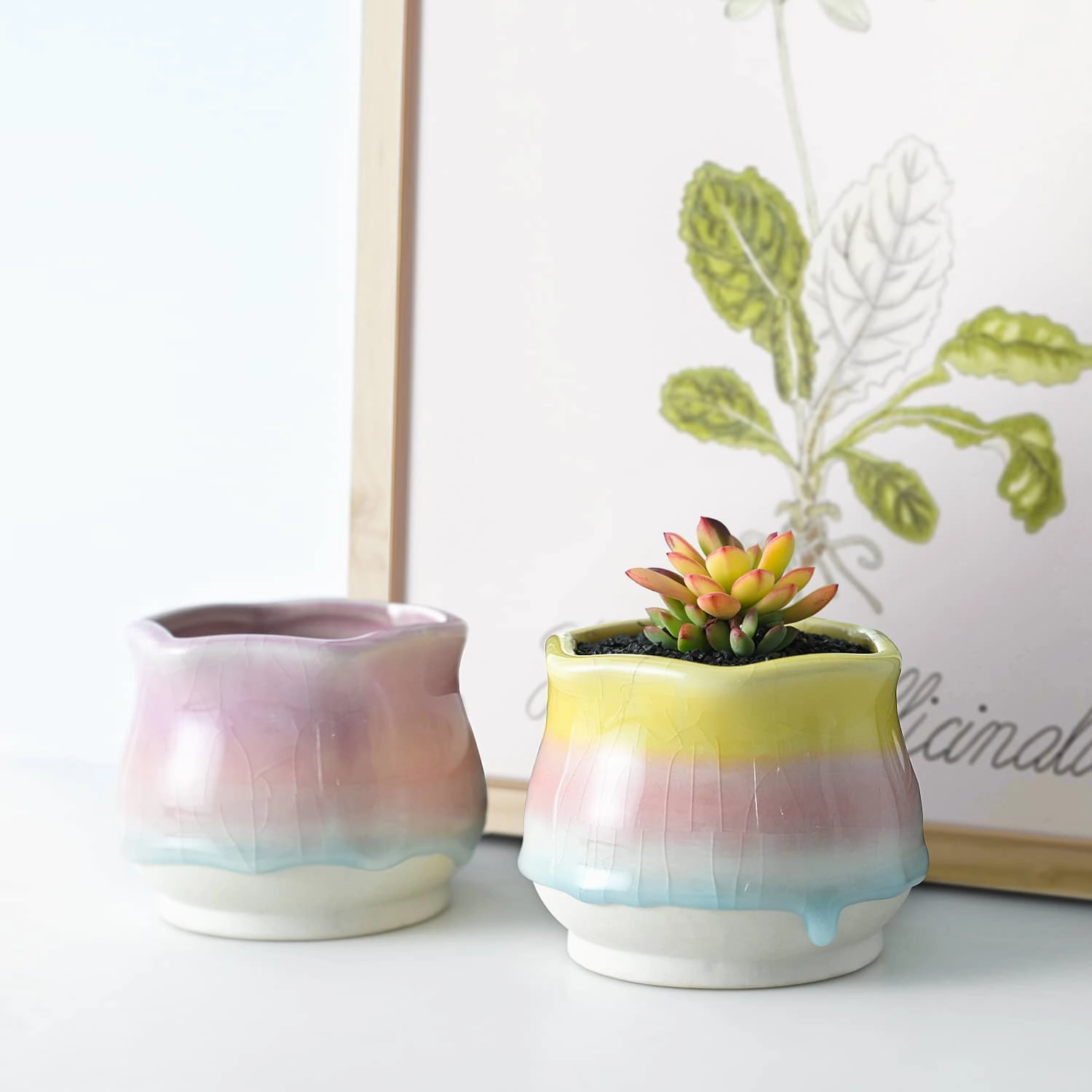 Sweet Gradient Drip Glaze Planters, Set of 2