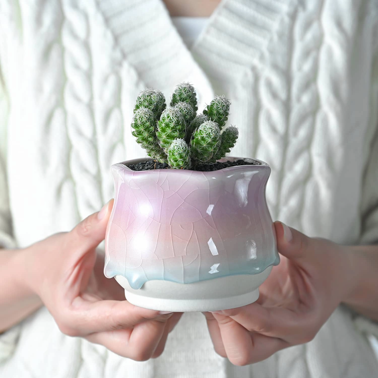 Sweet Gradient Drip Glaze Planters, Set of 2