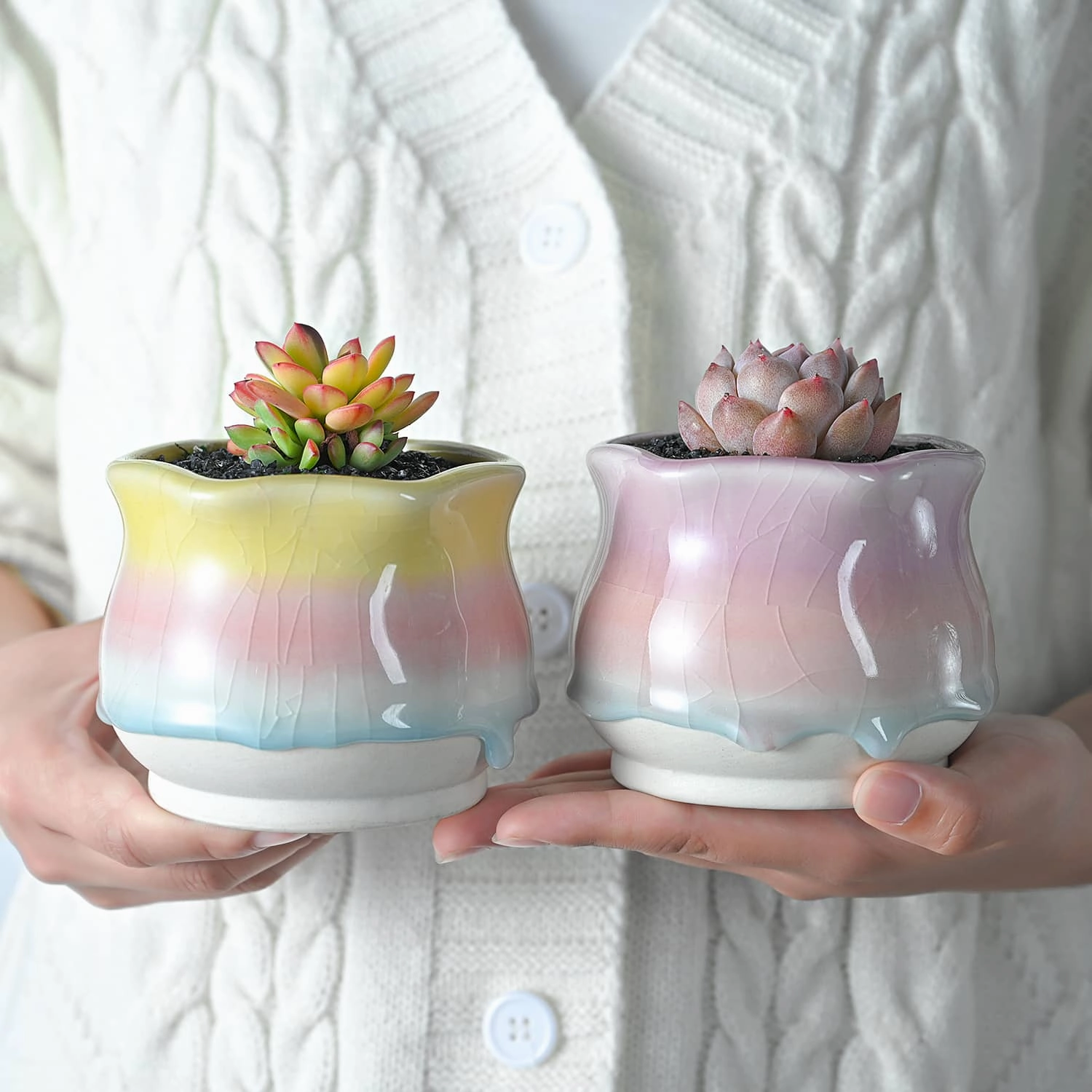 Sweet Gradient Drip Glaze Planters, Set of 2