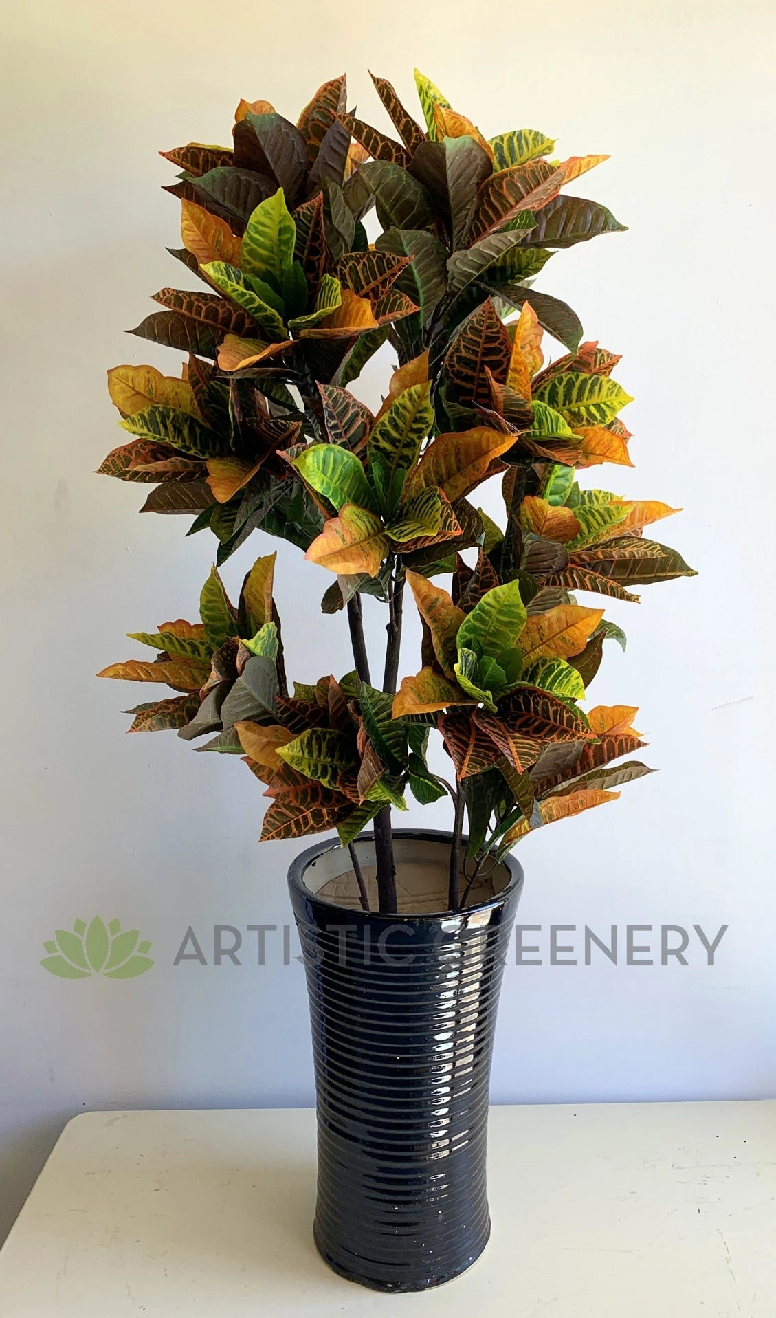T0066L Red Croton Tree Real Touch Leaves 140cm