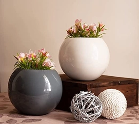 Table Top Fiberglass Pots & Planters Combo (Large in White - Small in Grey) shade perennial  