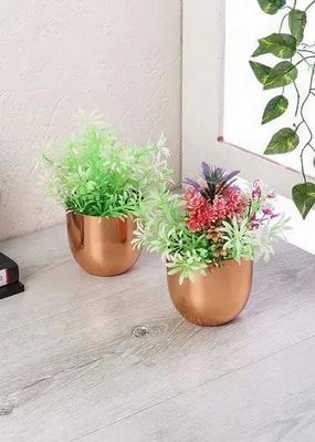 Table Top Planter with Copper Plating(Set of 2) hanging green plant  