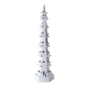 Tall White Porcelain 7 Layers Decorative Pagoda Statue dried flowers  