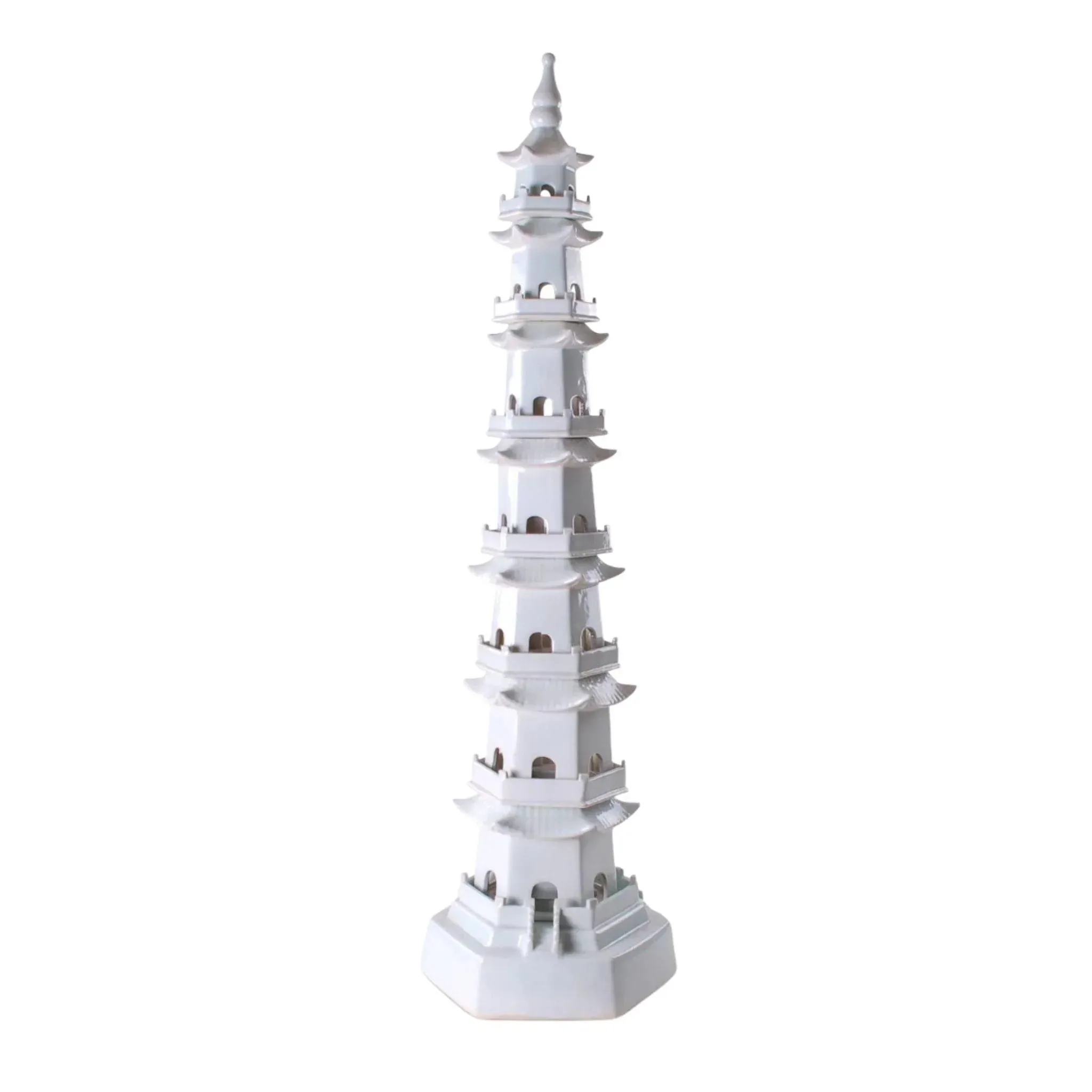 Tall White Porcelain 7 Layers Decorative Pagoda Statue dried flowers  