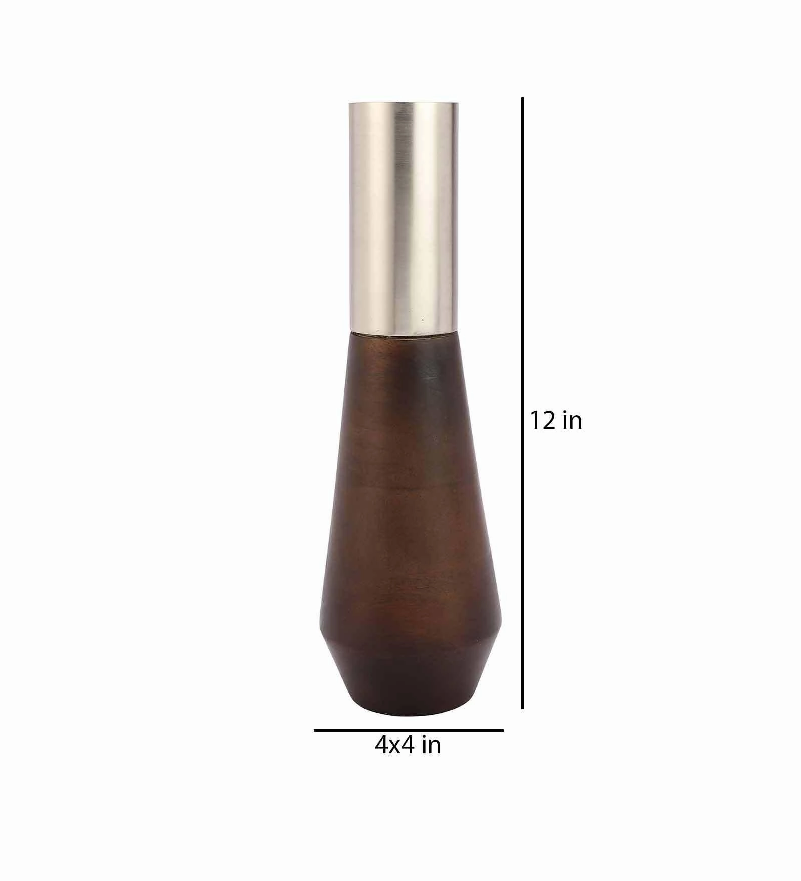 Tall Deidra Vase Metal Matt Silver & Black Wood,