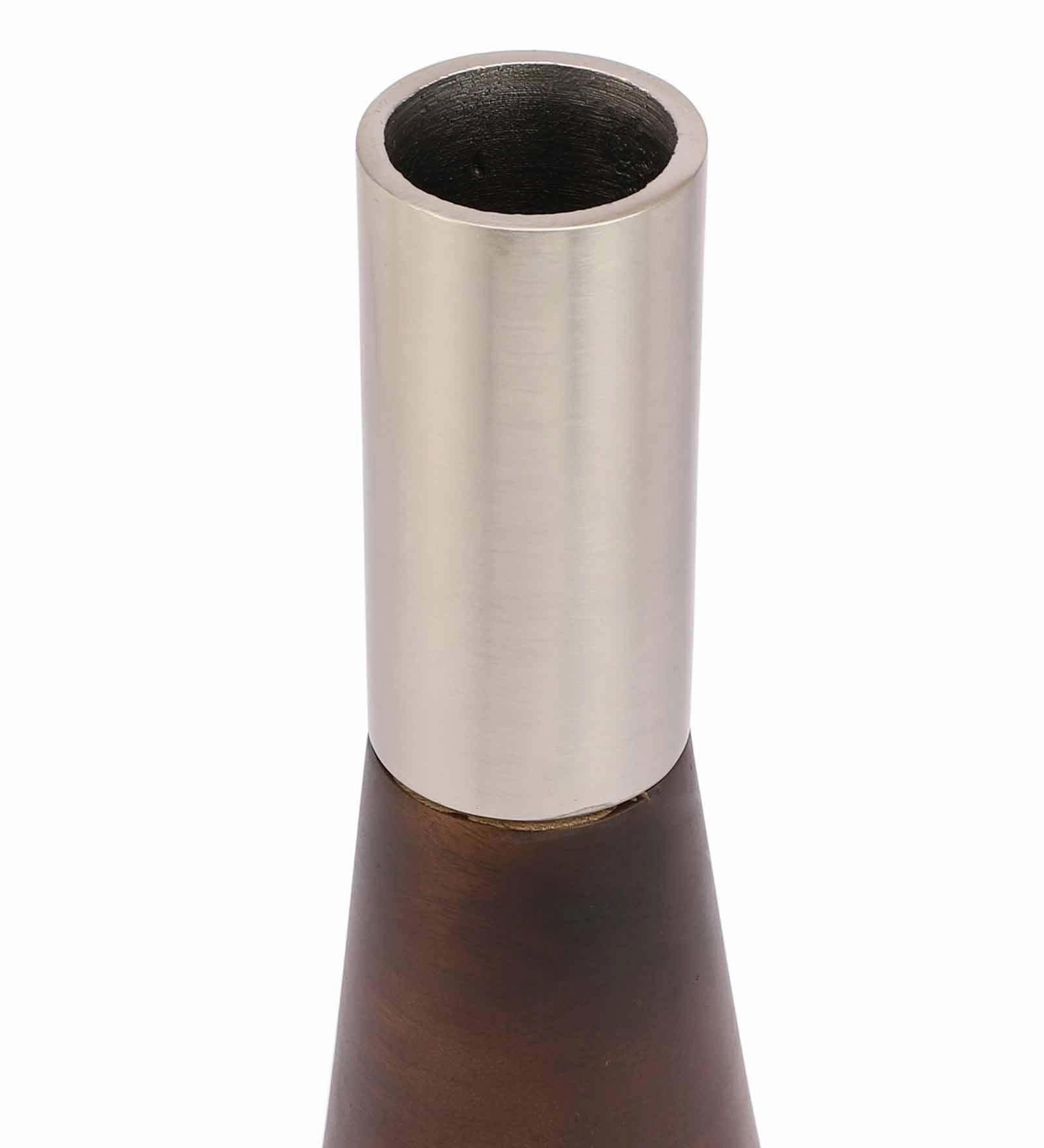 Tall Deidra Vase Metal Matt Silver & Black Wood,