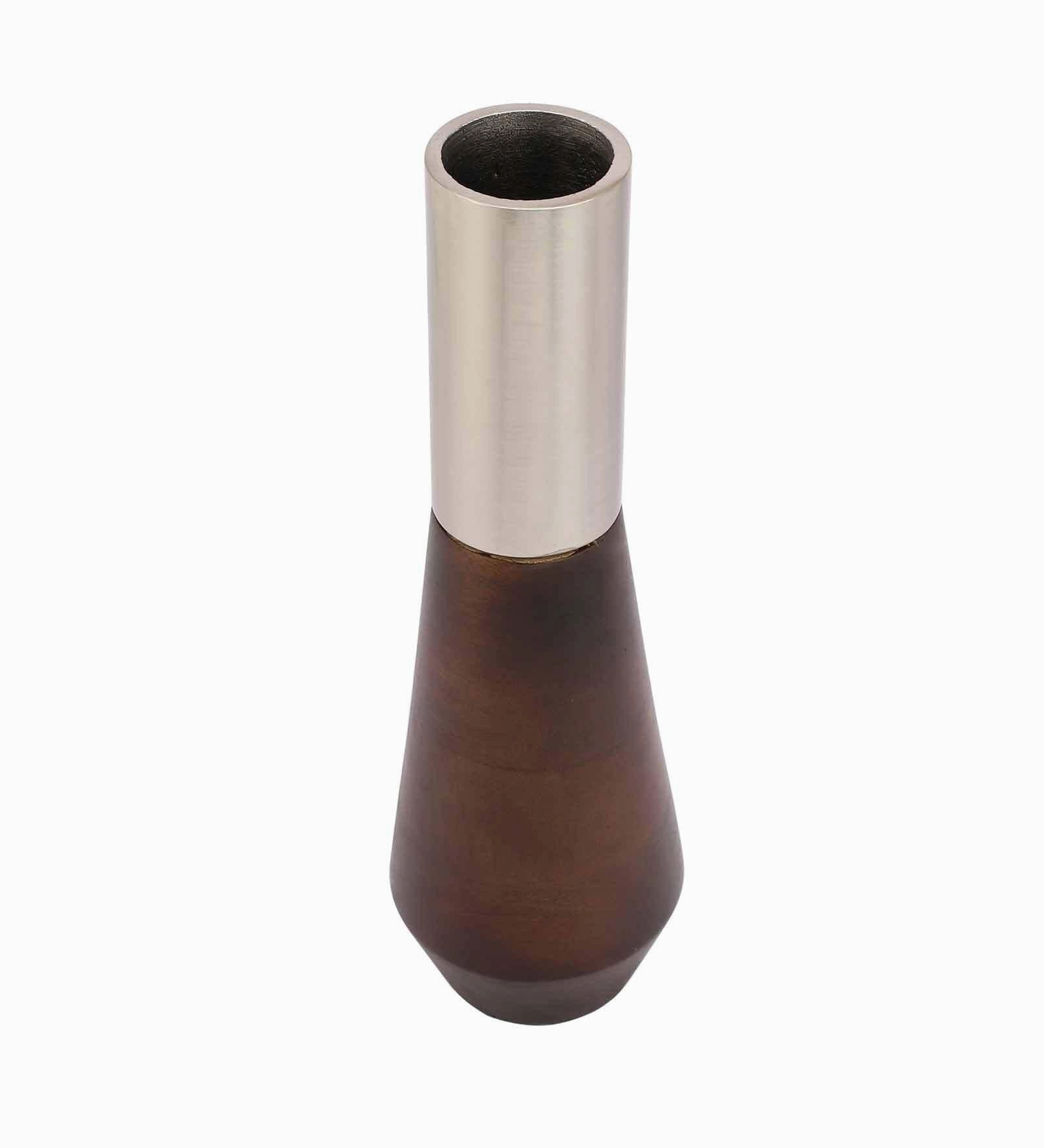 Tall Deidra Vase Metal Matt Silver & Black Wood,