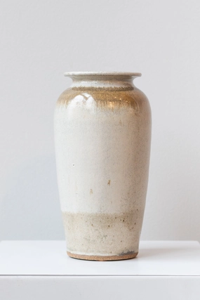 Tall Vase Ivory & Iron Glaze Medium dried green plant  