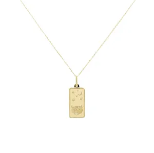 Taurus Zodiac Dog Tag Necklace in 14K Yellow Gold