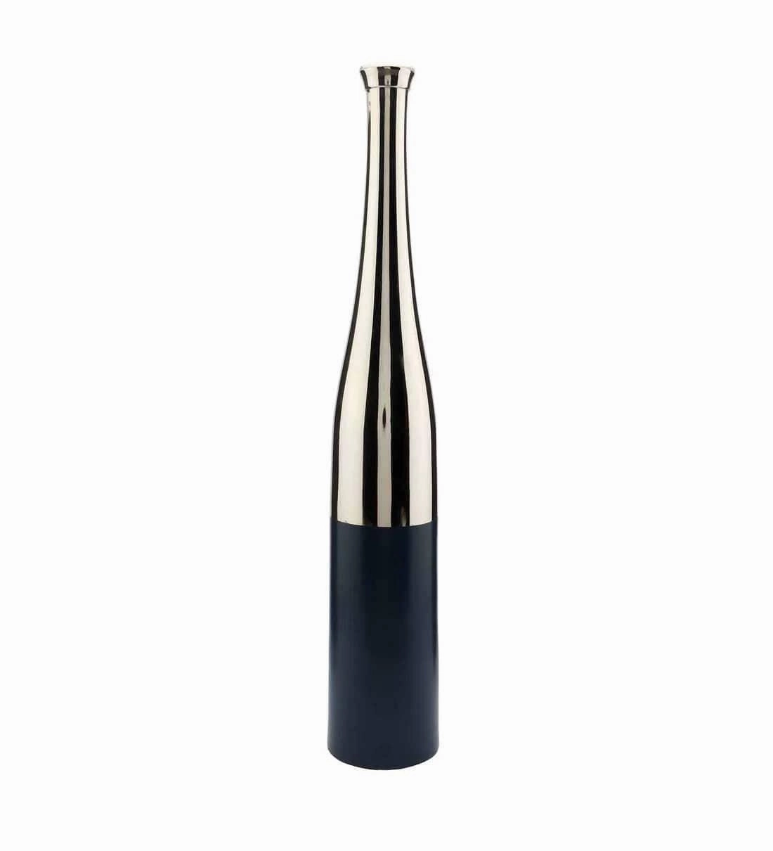 Teal Blue And Nickle Champagne Bottle Vase Set,