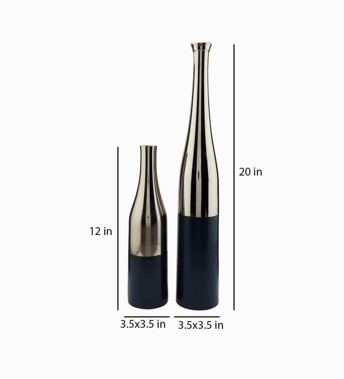 Teal Blue And Nickle Champagne Bottle Vase Set,