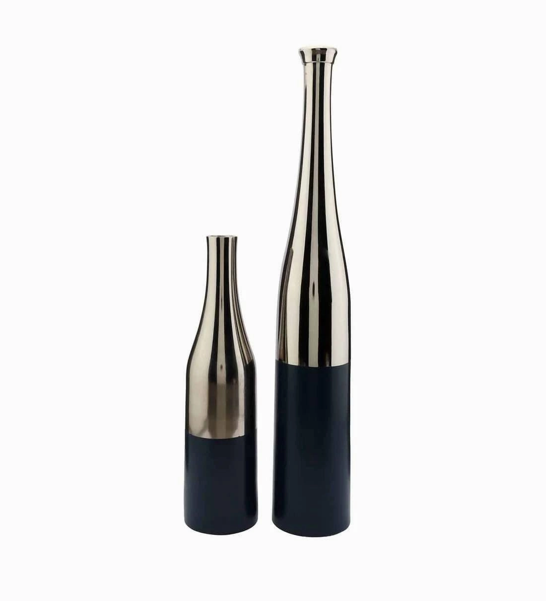 Teal Blue And Nickle Champagne Bottle Vase Set,