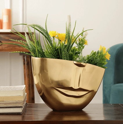 The Amused Gold Face Vase outdoor greenery  