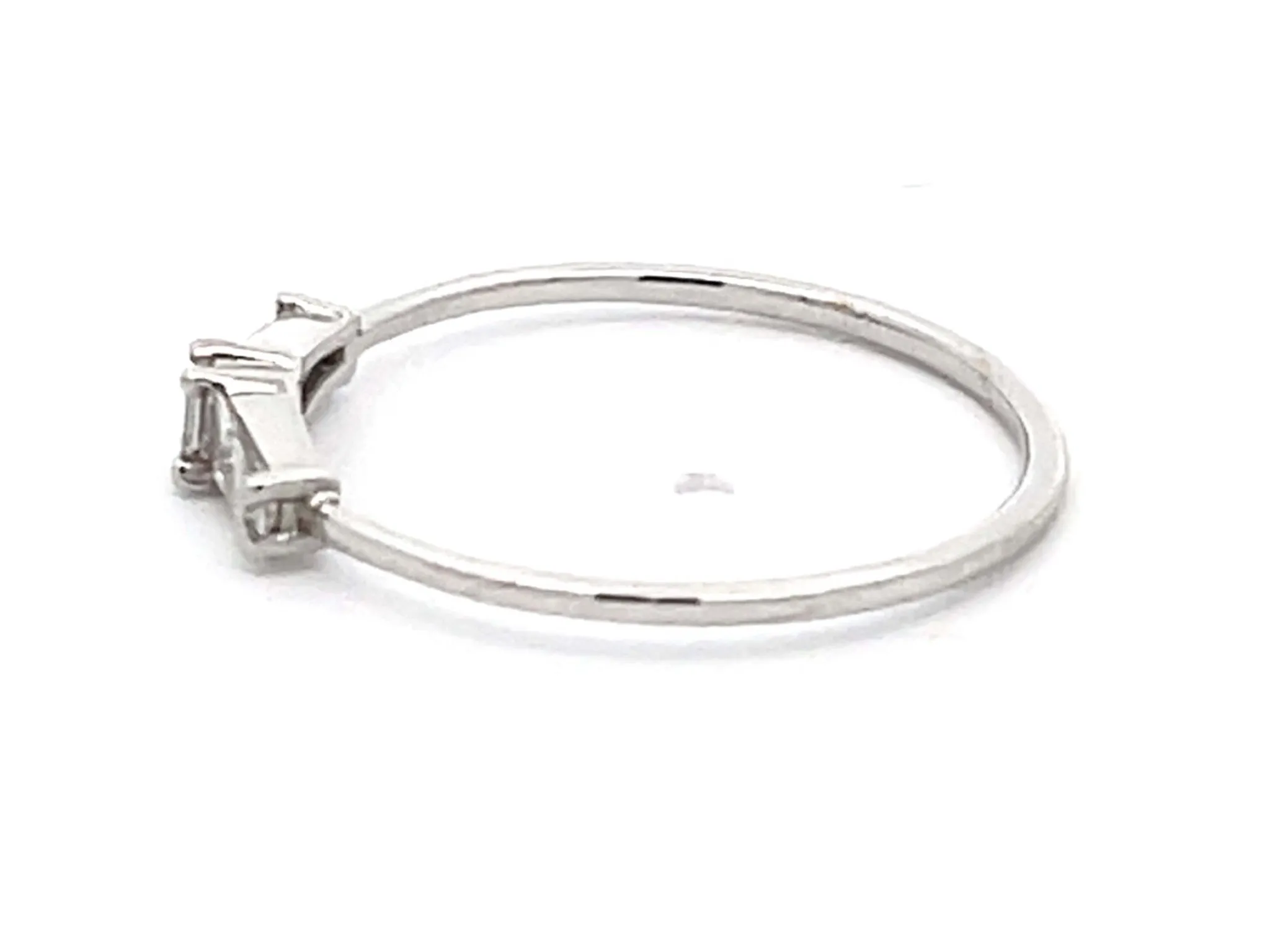 Three Baguette Diamond Thin Band Ring in 14k White Gold