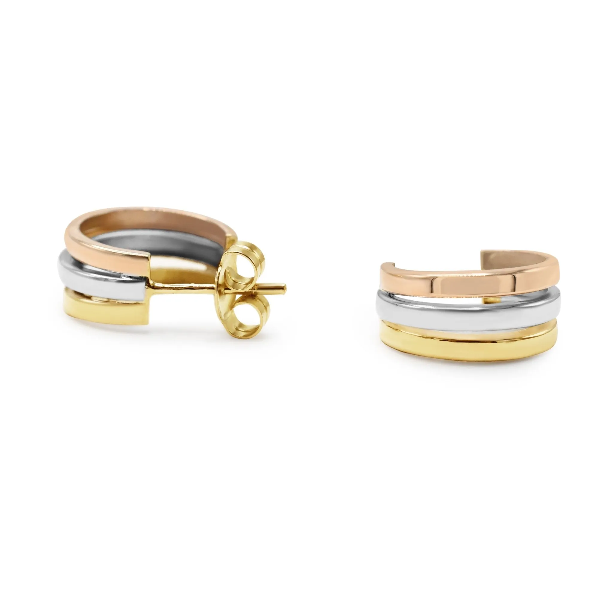 Three Colour Gold Hoop Earrings - 18ct Yellow Gold
