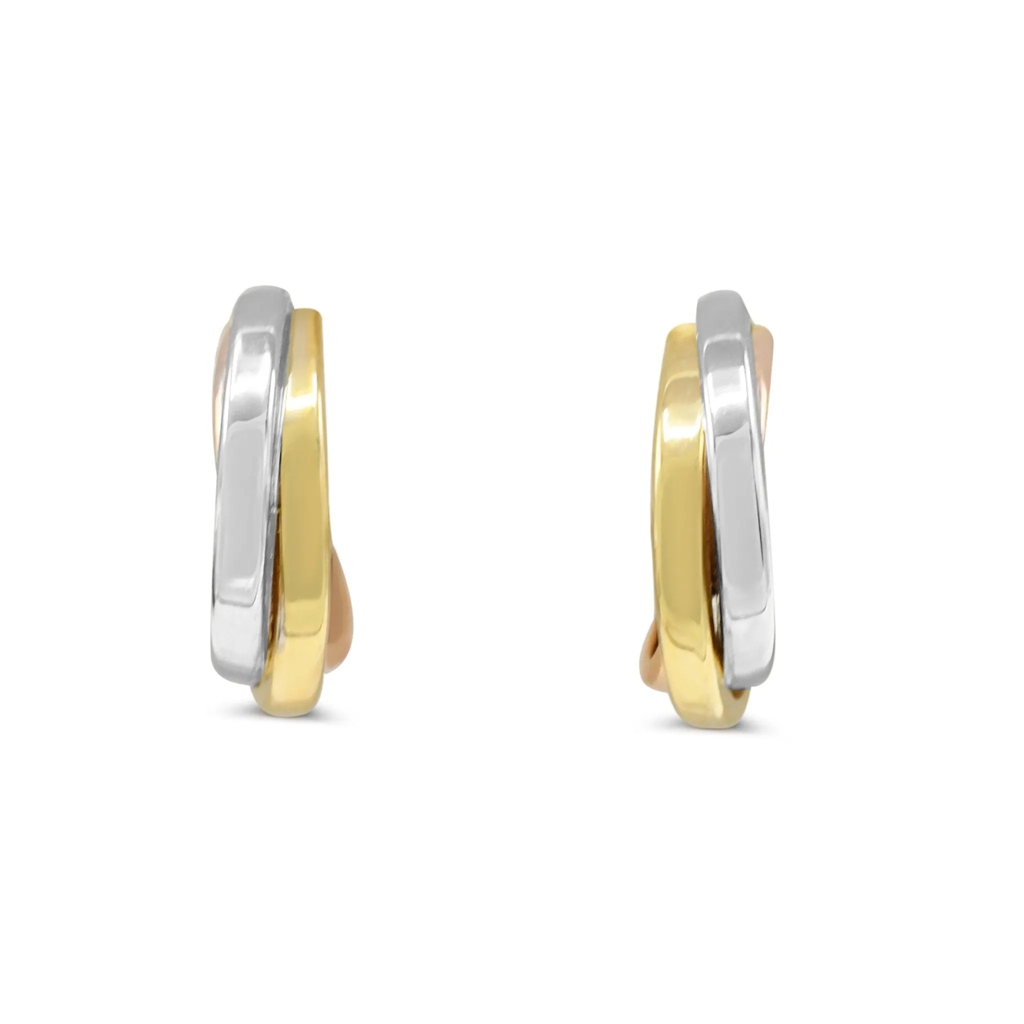 Three Colour Gold Hoop Earrings - 9ct Gold