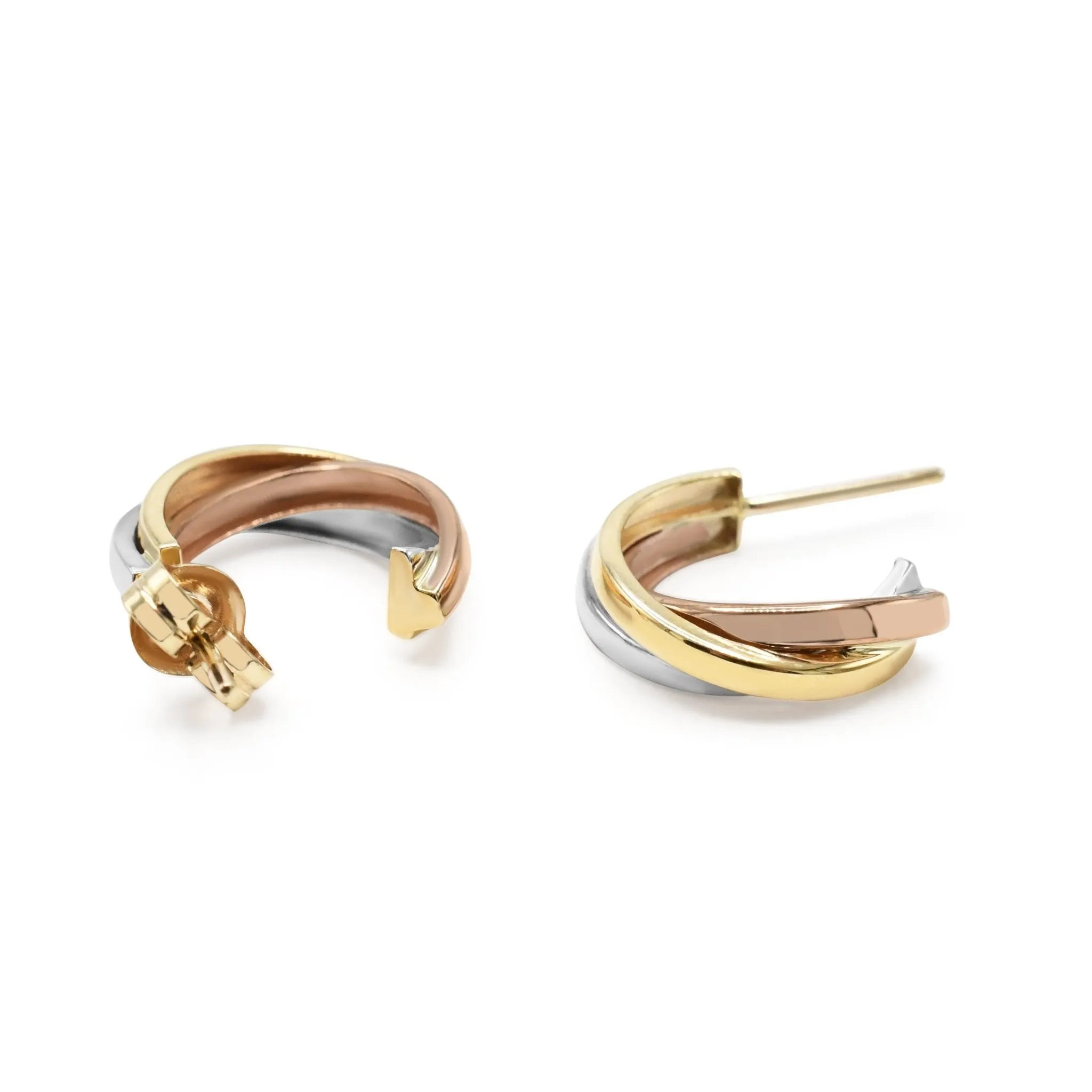 Three Colour Gold Hoop Earrings - 9ct Gold