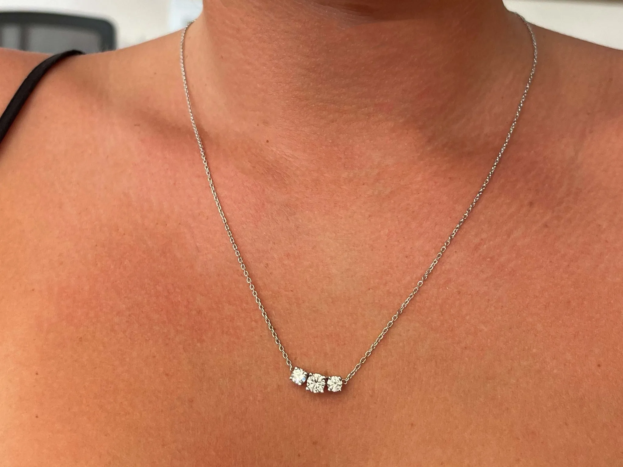 Three Diamond Necklace Solid 14k White Gold