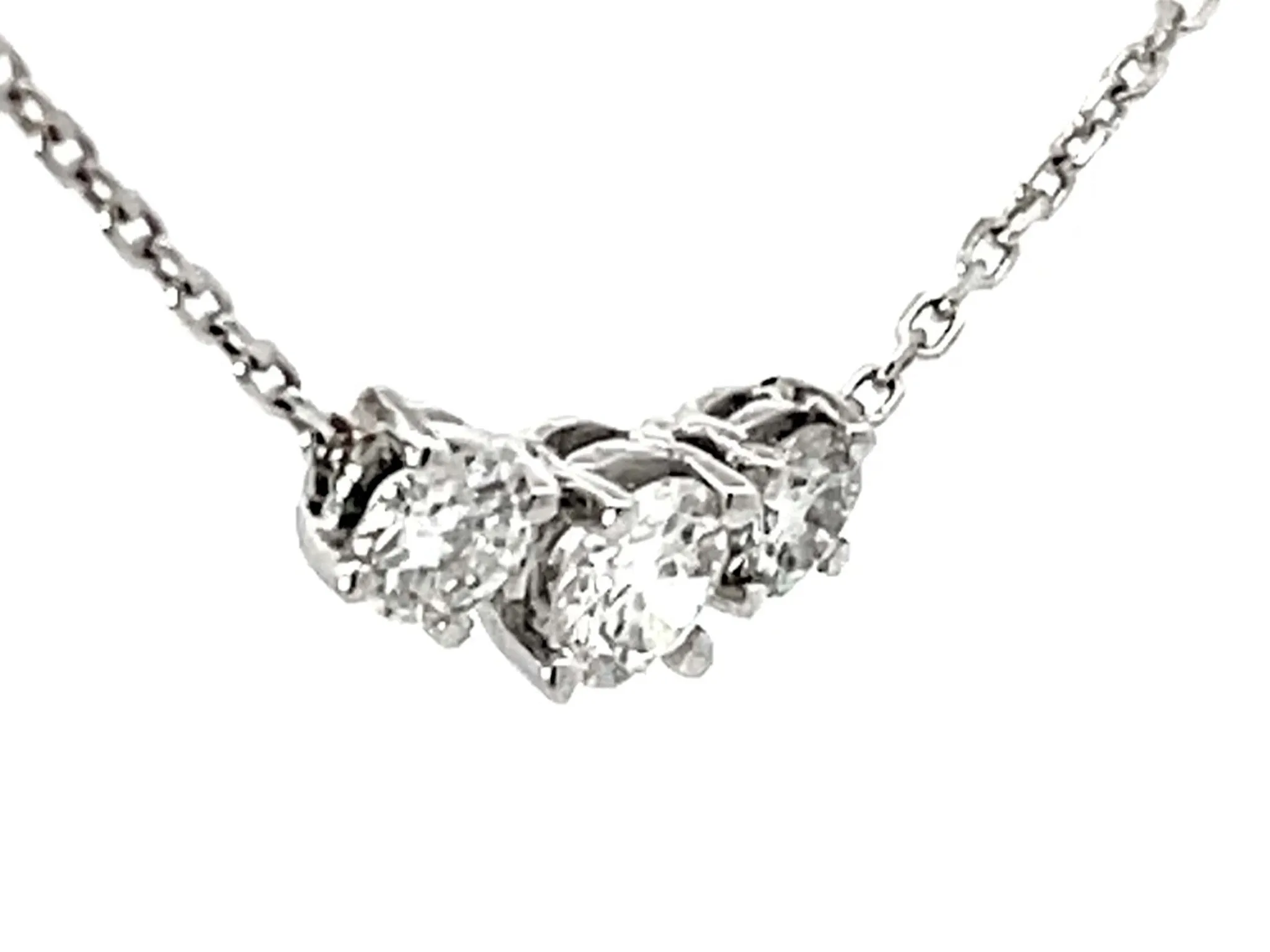 Three Diamond Necklace Solid 14k White Gold