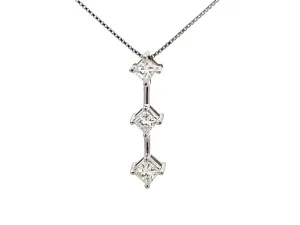Three Princess Cut Diamond Drop Necklace in 18k White Gold