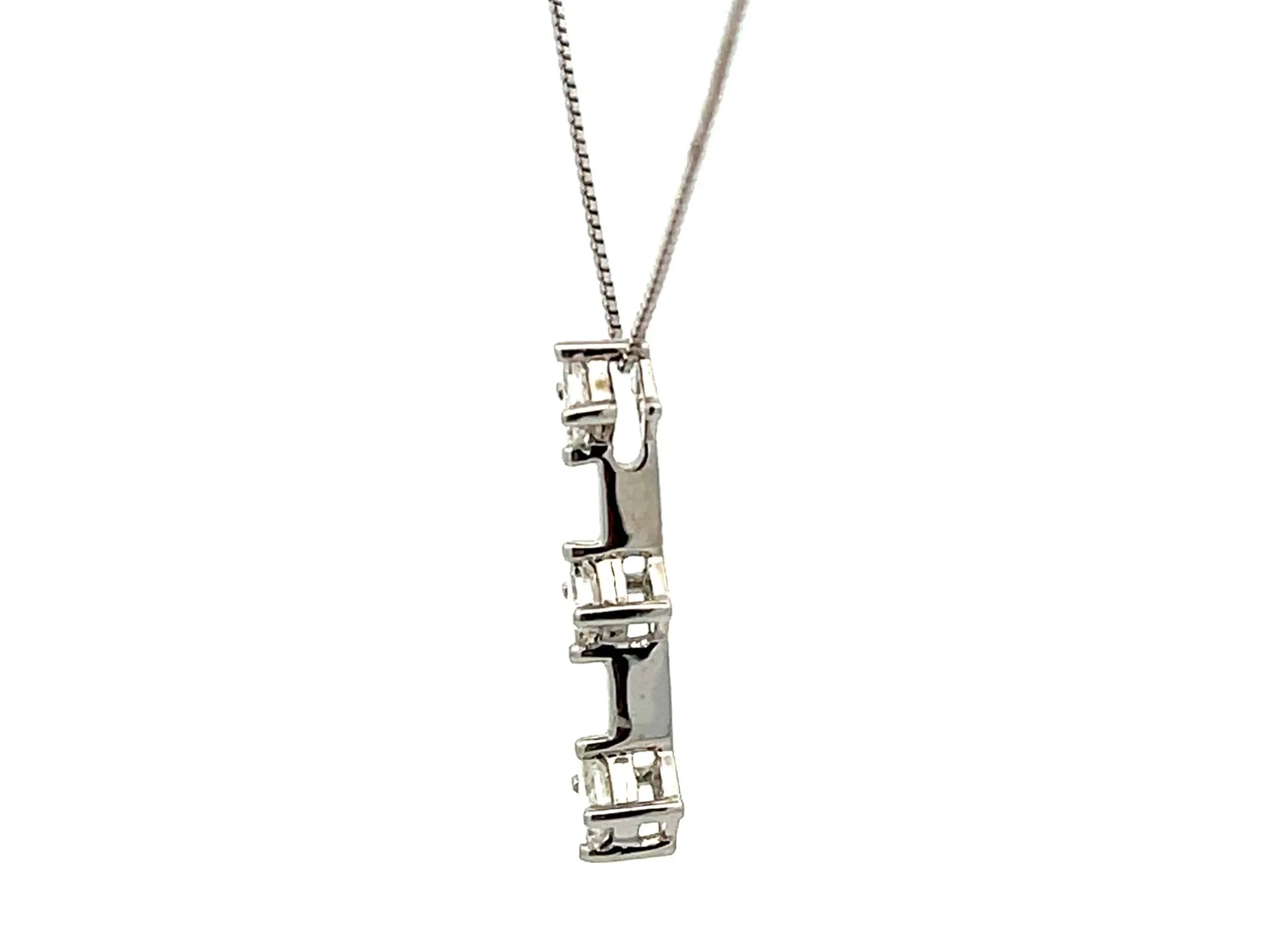 Three Princess Cut Diamond Drop Necklace in 18k White Gold