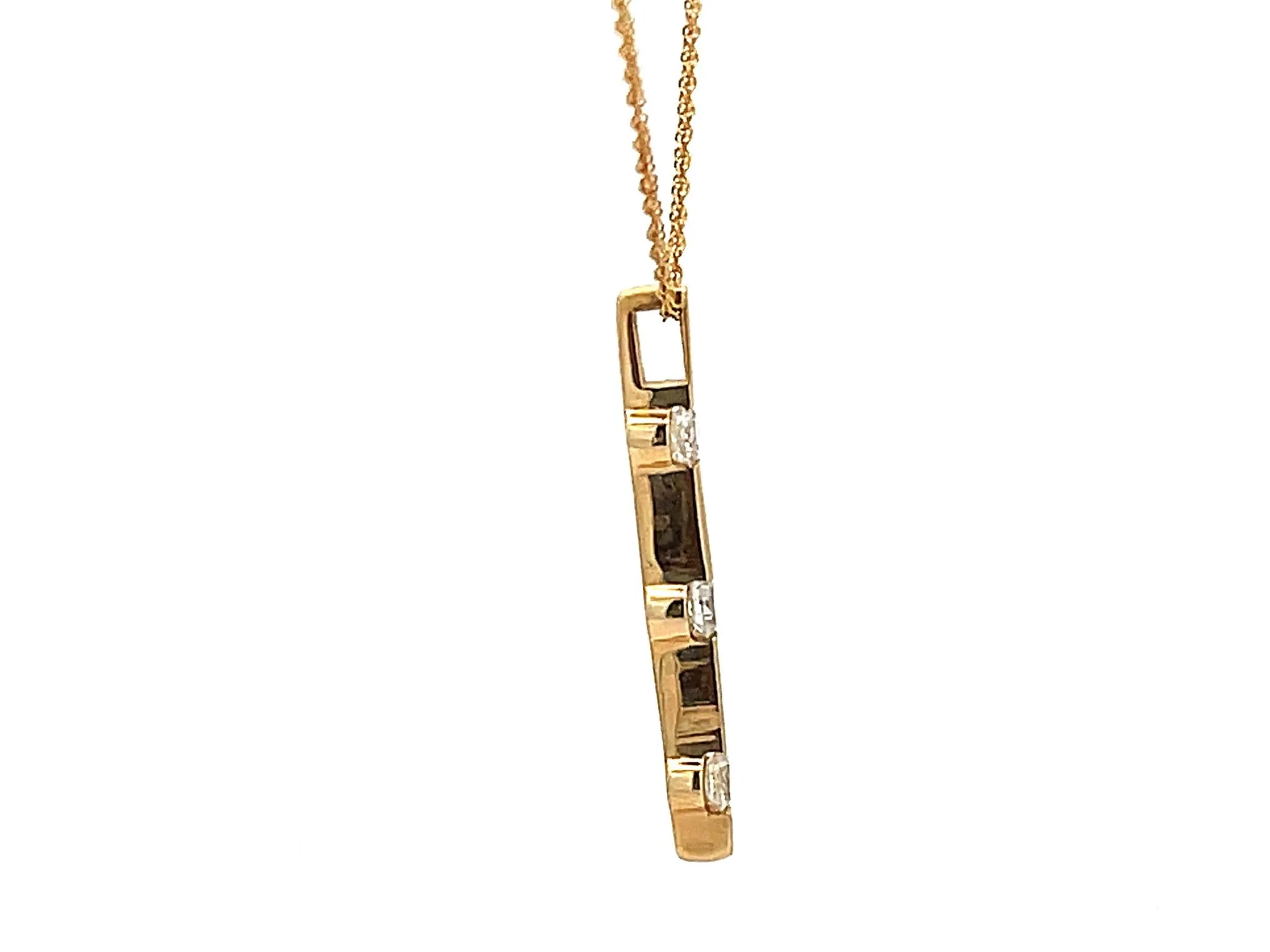 Three Round Brilliant Diamond Drop Necklace in 14k Yellow Gold