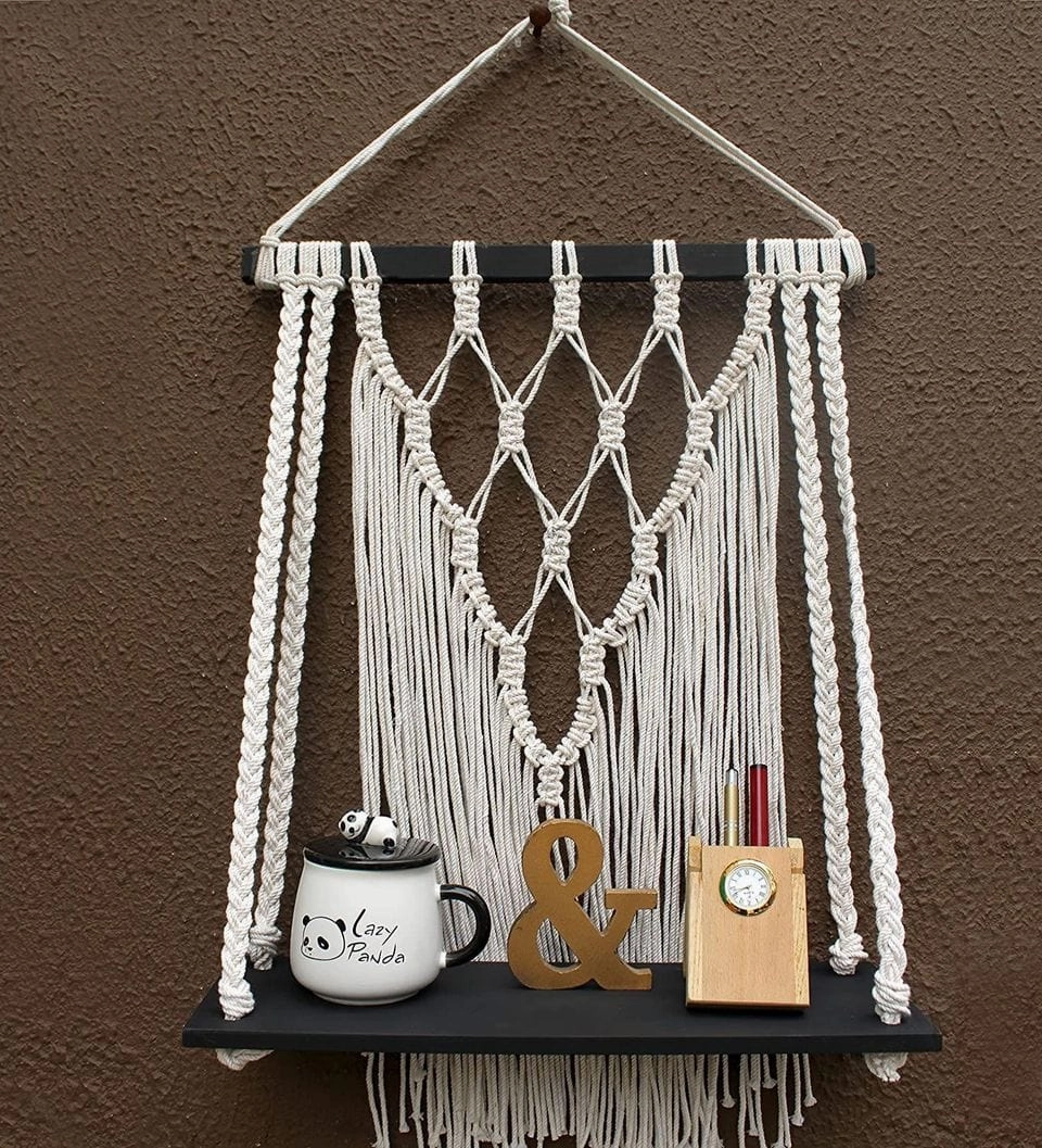 Tier-1 Macrame Black Wood Wall Hanging Shelf
