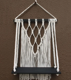 Tier-1 Macrame Black Wood Wall Hanging Shelf cactus succulent plant  