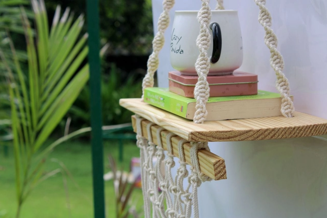 Tier-1 Pine Knotting Wall Hanging Shelf Macrame
