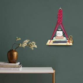 Tier-1 Pink Colour Macrame Wall Hanging Wall Shelf cactus succulent plant  